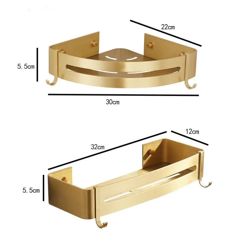 Corner Shelf Wall Mounted Bathroom Shelf Brushed Gold Aluminum Bath Shower Shelf Bath Shampoo Holder Corner shelf
