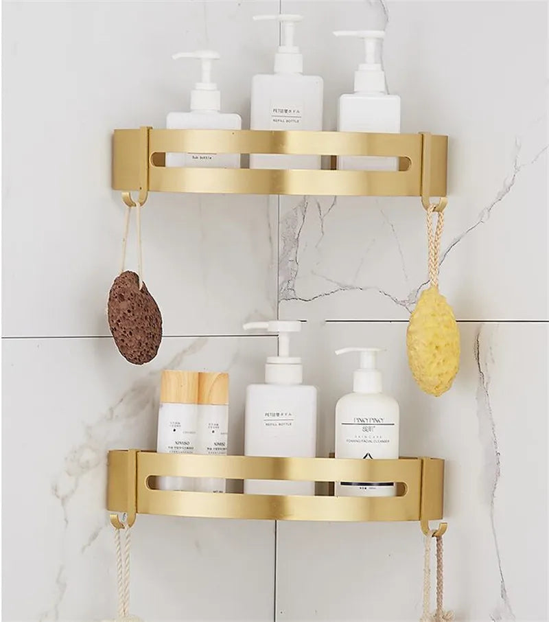 Corner Shelf Wall Mounted Bathroom Shelf Brushed Gold Aluminum Bath Shower Shelf Bath Shampoo Holder Corner shelf