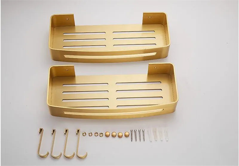 Corner Shelf Wall Mounted Bathroom Shelf Brushed Gold Aluminum Bath Shower Shelf Bath Shampoo Holder Corner shelf