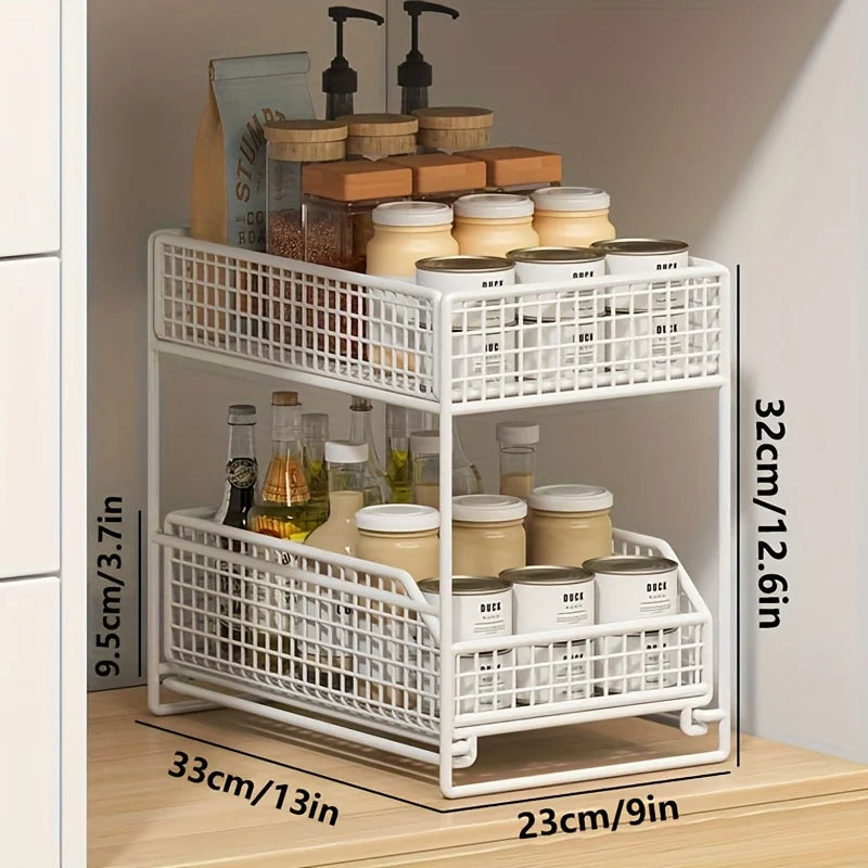 Large Undersink Rack - Metal Kitchen Organizer with Shelves for Bowls, Dishes, Condiments. Save Cabinet Space!