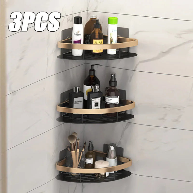 1-3PCS Bathroom Corner Shelf Nail-Free Shower Organizer Wall Mounted Space Aluminum Shelf Bathroom Accessories