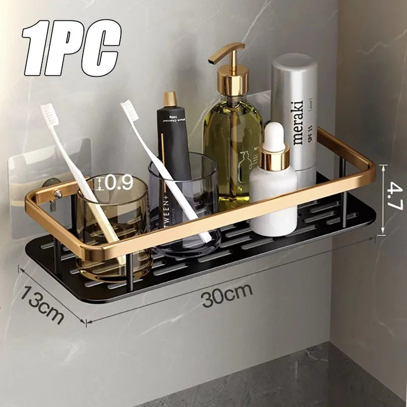 1-3PCS Bathroom Corner Shelf Nail-Free Shower Organizer Wall Mounted Space Aluminum Shelf Bathroom Accessories