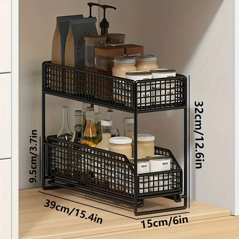 Large Undersink Rack - Metal Kitchen Organizer with Shelves for Bowls, Dishes, Condiments. Save Cabinet Space!
