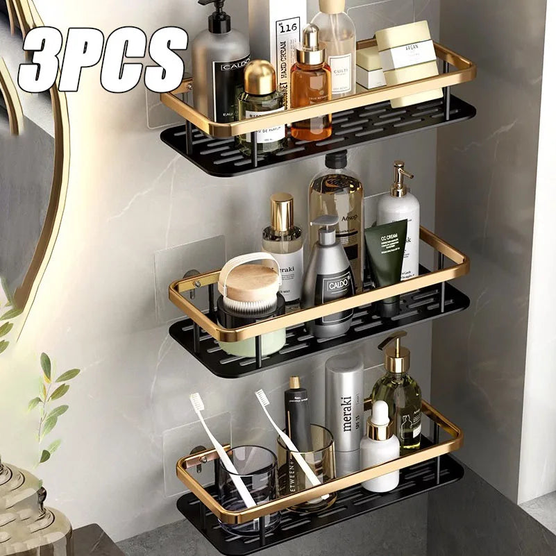 1-3PCS Bathroom Corner Shelf Nail-Free Shower Organizer Wall Mounted Space Aluminum Shelf Bathroom Accessories