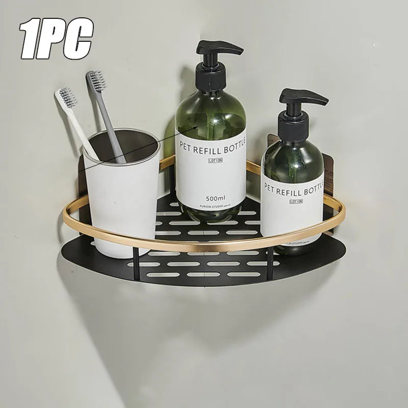 1-3PCS Bathroom Corner Shelf Nail-Free Shower Organizer Wall Mounted Space Aluminum Shelf Bathroom Accessories