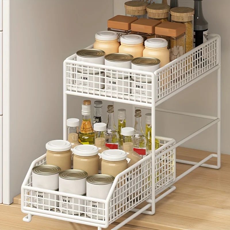 Large Undersink Rack - Metal Kitchen Organizer with Shelves for Bowls, Dishes, Condiments. Save Cabinet Space!