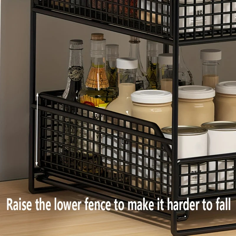 Large Undersink Rack - Metal Kitchen Organizer with Shelves for Bowls, Dishes, Condiments. Save Cabinet Space!
