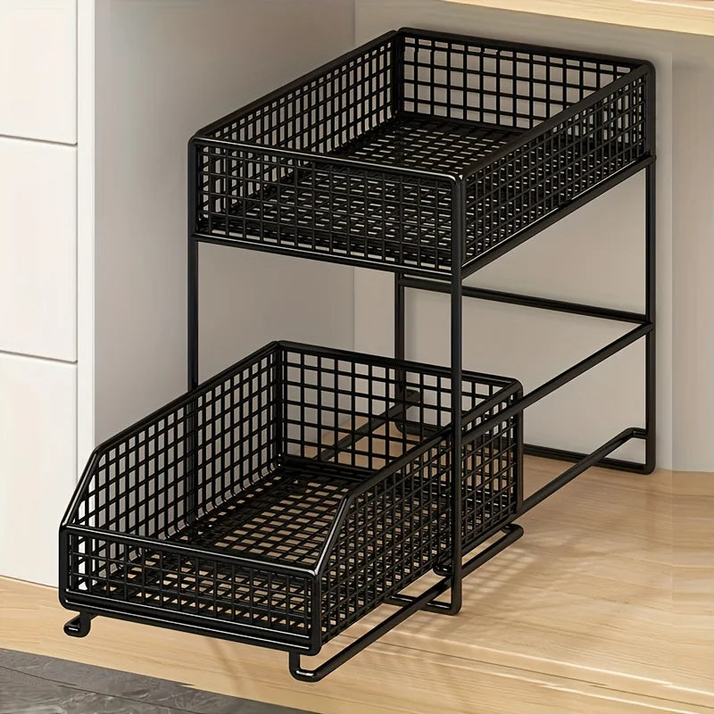 Large Undersink Rack - Metal Kitchen Organizer with Shelves for Bowls, Dishes, Condiments. Save Cabinet Space!