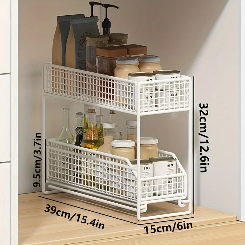 Large Undersink Rack - Metal Kitchen Organizer with Shelves for Bowls, Dishes, Condiments. Save Cabinet Space!