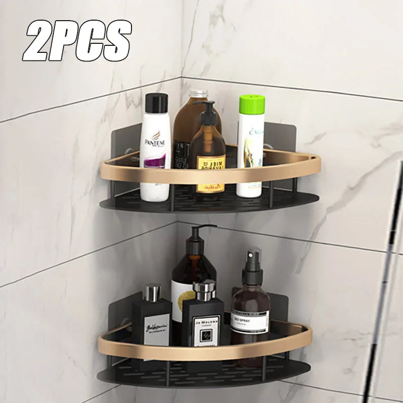1-3PCS Bathroom Corner Shelf Nail-Free Shower Organizer Wall Mounted Space Aluminum Shelf Bathroom Accessories