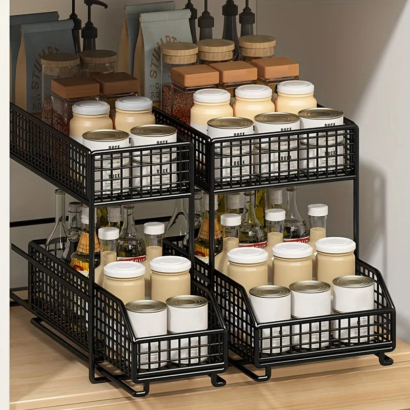 Large Undersink Rack - Metal Kitchen Organizer with Shelves for Bowls, Dishes, Condiments. Save Cabinet Space!