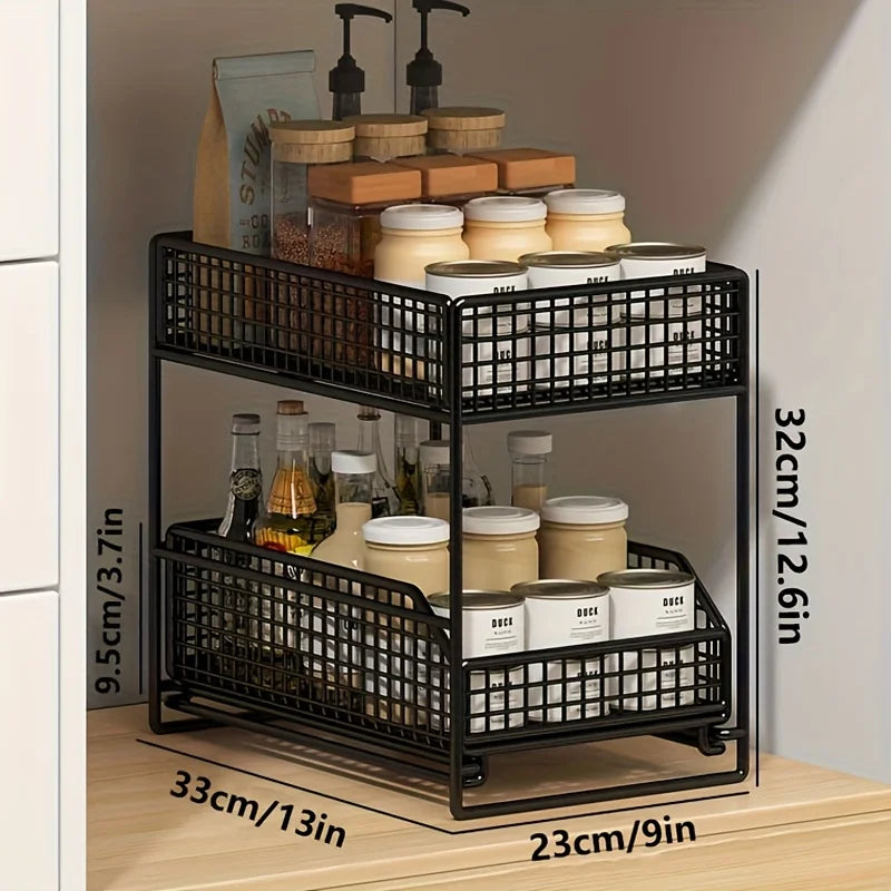 Large Undersink Rack - Metal Kitchen Organizer with Shelves for Bowls, Dishes, Condiments. Save Cabinet Space!