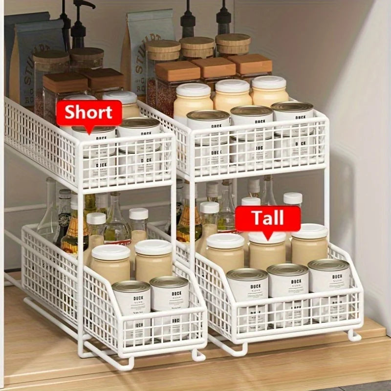 Large Undersink Rack - Metal Kitchen Organizer with Shelves for Bowls, Dishes, Condiments. Save Cabinet Space!