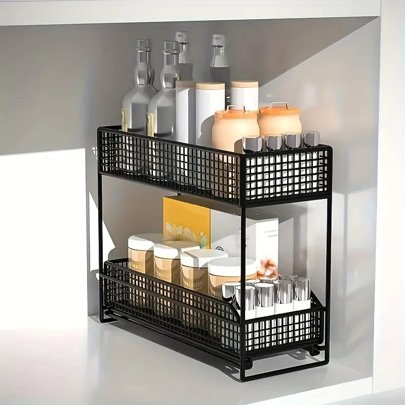 Large Undersink Rack - Metal Kitchen Organizer with Shelves for Bowls, Dishes, Condiments. Save Cabinet Space!