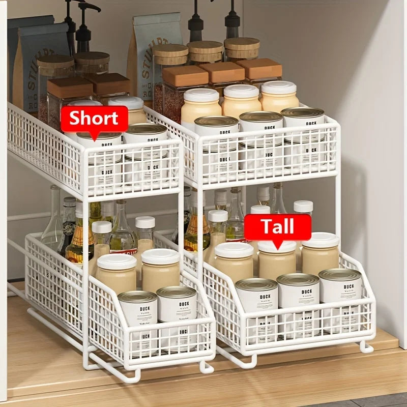 Large Undersink Rack - Metal Kitchen Organizer with Shelves for Bowls, Dishes, Condiments. Save Cabinet Space!