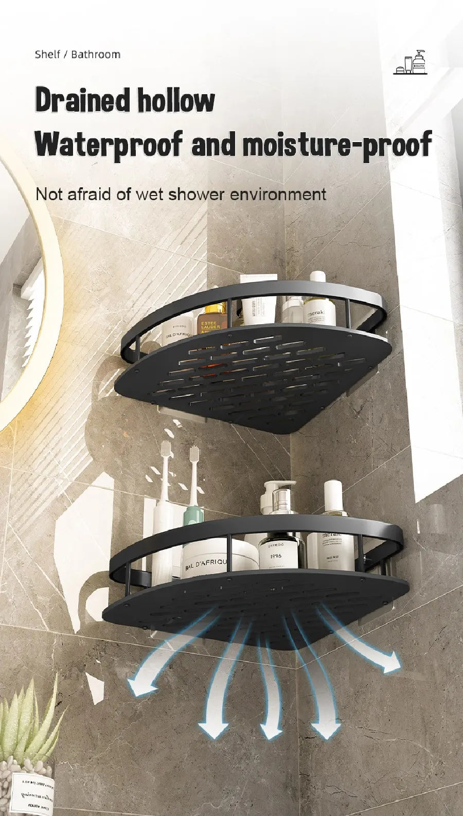 1-3PCS Bathroom Corner Shelf Nail-Free Shower Organizer Wall Mounted Space Aluminum Shelf Bathroom Accessories