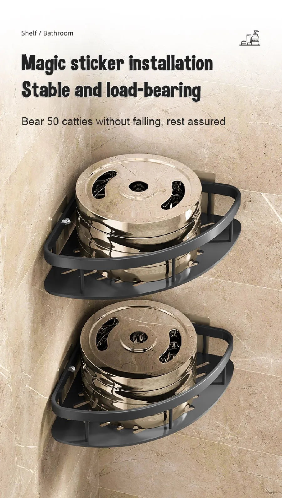 1-3PCS Bathroom Corner Shelf Nail-Free Shower Organizer Wall Mounted Space Aluminum Shelf Bathroom Accessories