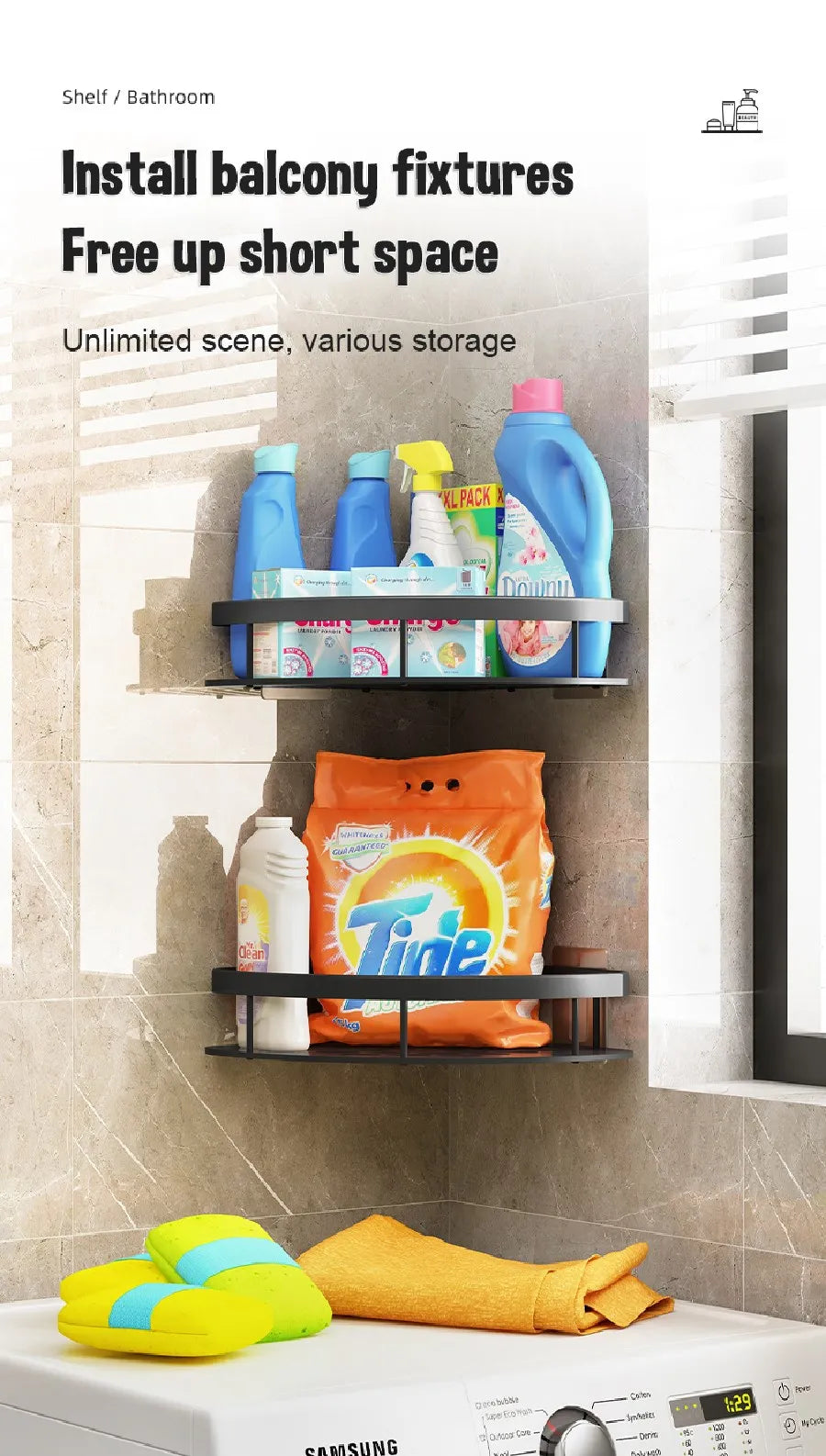 1-3PCS Bathroom Corner Shelf Nail-Free Shower Organizer Wall Mounted Space Aluminum Shelf Bathroom Accessories
