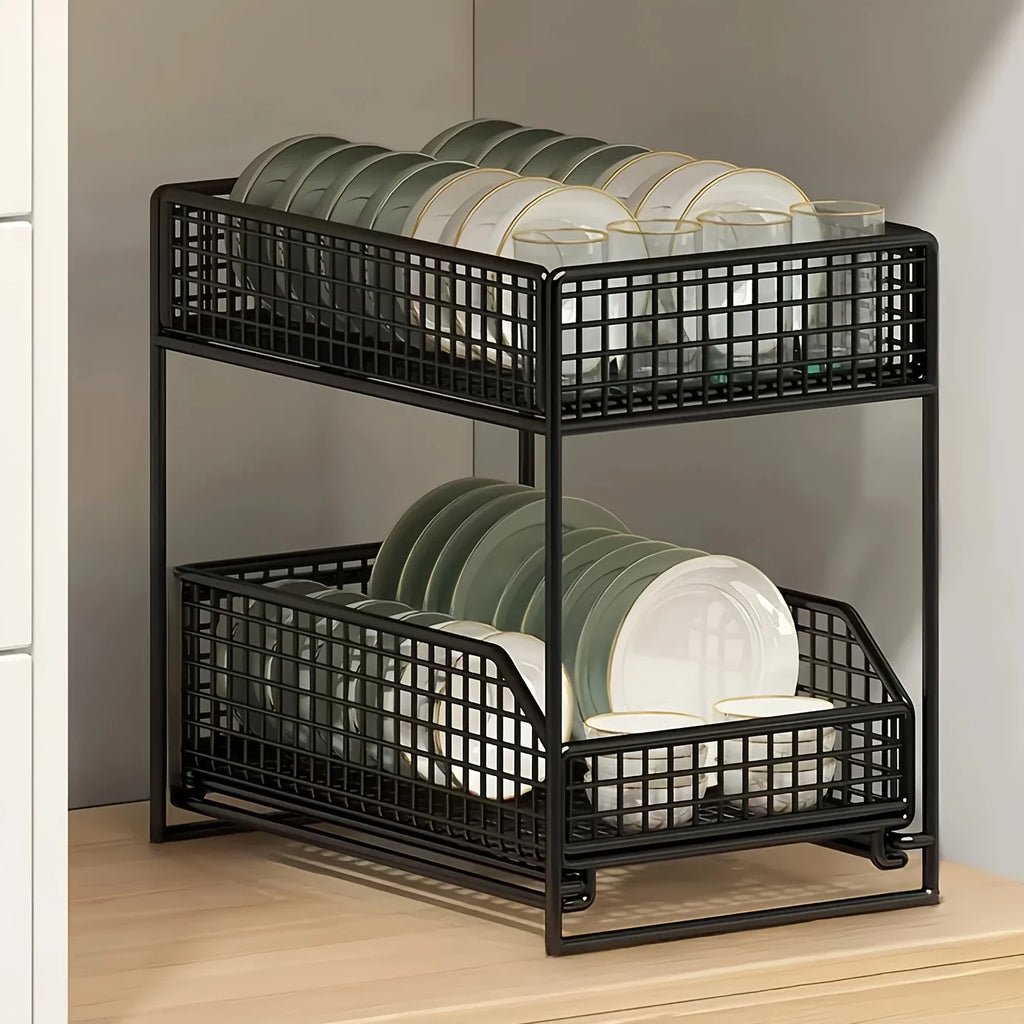 Large Undersink Rack - Metal Kitchen Organizer with Shelves for Bowls, Dishes, Condiments. Save Cabinet Space!