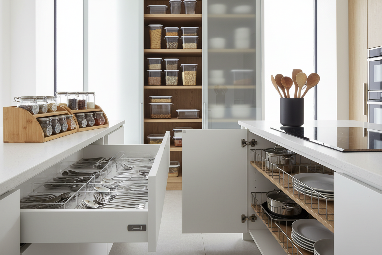 organizers in kitchen